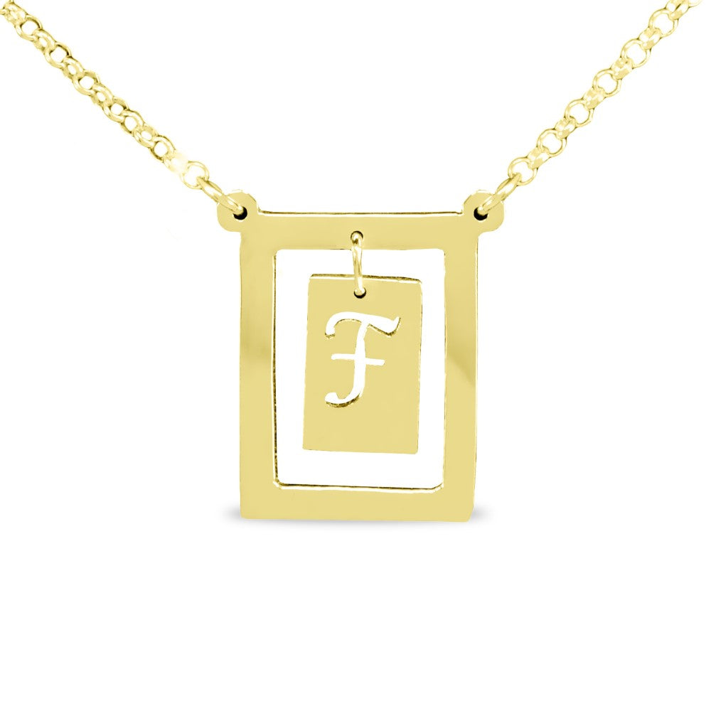 14K gold plated sterling silver bar initial pendant necklace