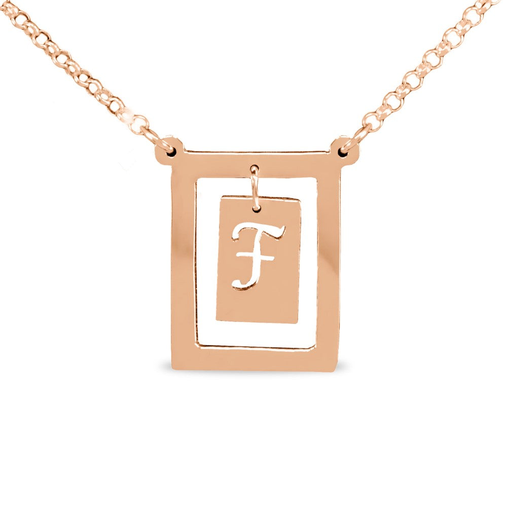 14K rose gold plated sterling silver bar initial pendant necklace