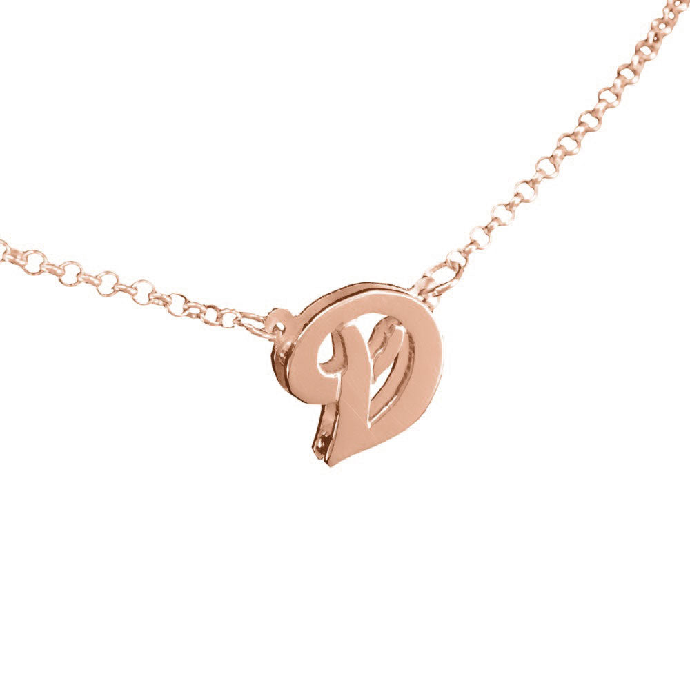 3D 14K rose gold plated sterling silver initial necklace