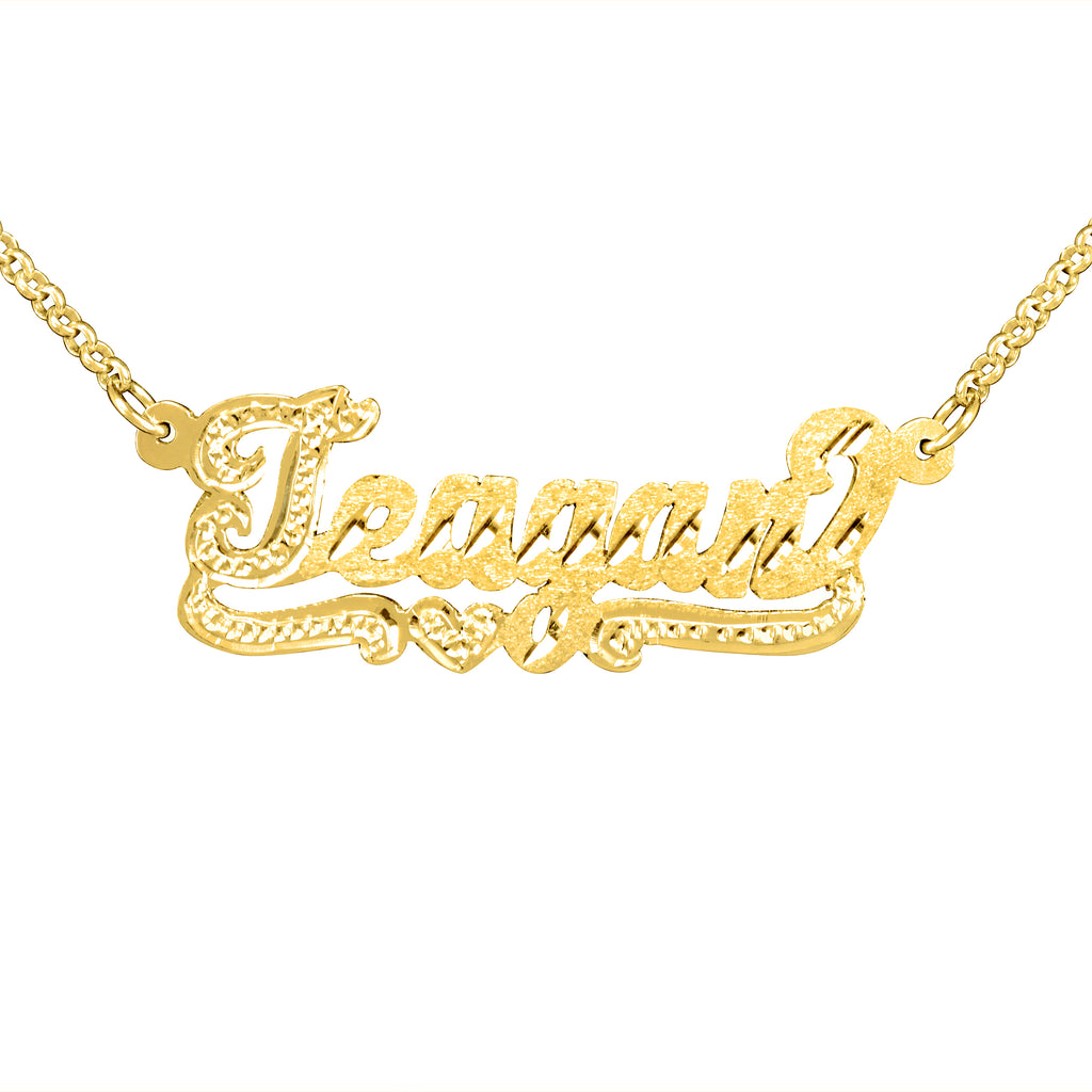 Script Diamond Cut Name Necklace with Beaded First Letter and Beaded Tail