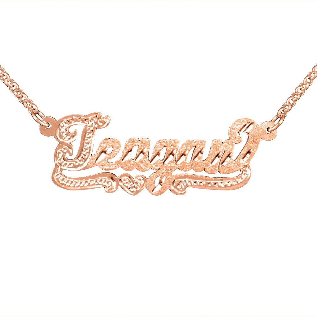 Script Diamond Cut Name Necklace with Beaded First Letter and Beaded Tail