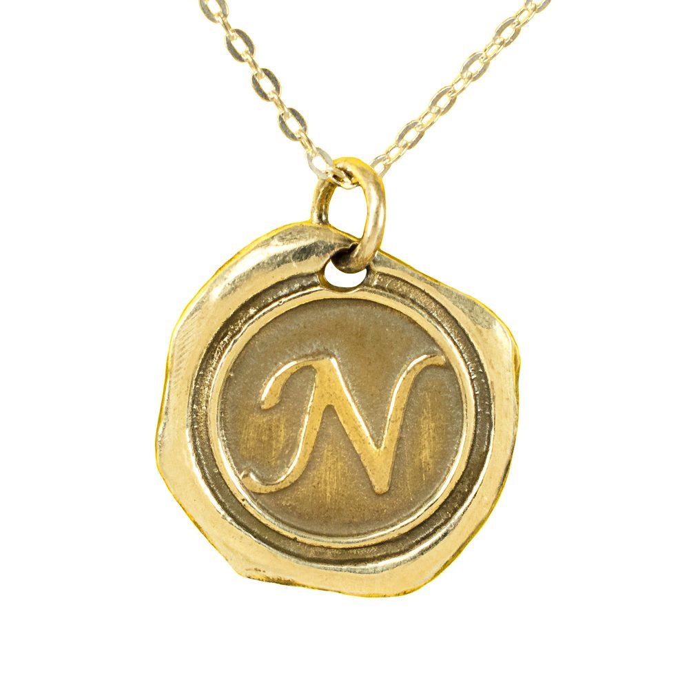 14K gold plated sterling silver Initial Wax Seal Necklace
