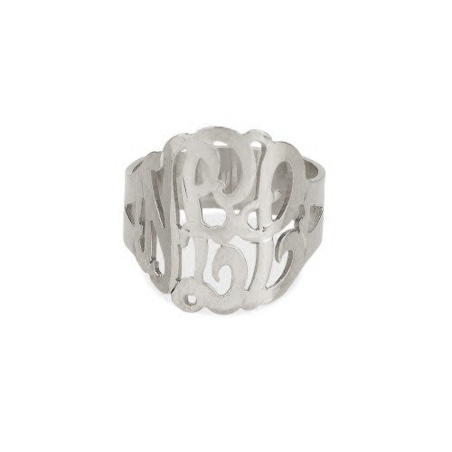 a sterling silver monogram cuff ring