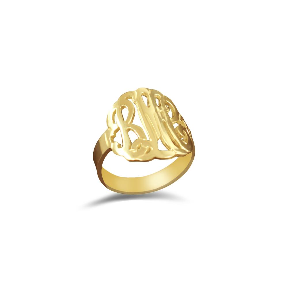 14K gold plated sterling silver monogram ring