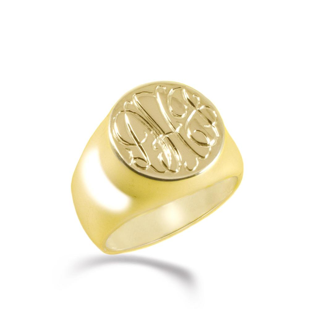 14K gold plated sterling silver monogram signet ring