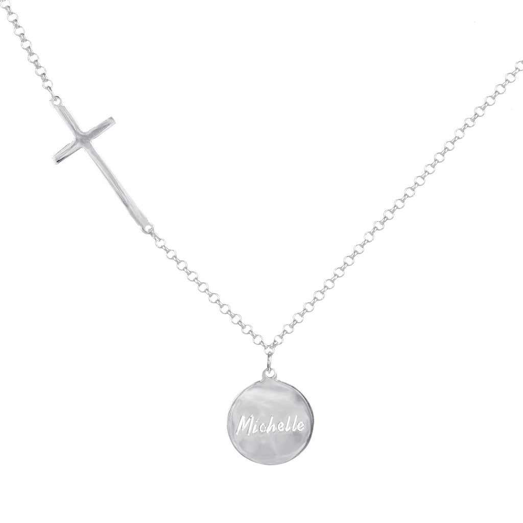 Personalized Engraved Graceful Disc with Cross Station Chain