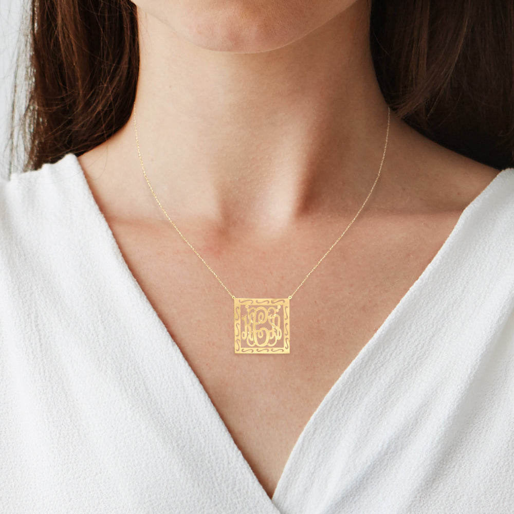 Filigree Square Monogram Necklace