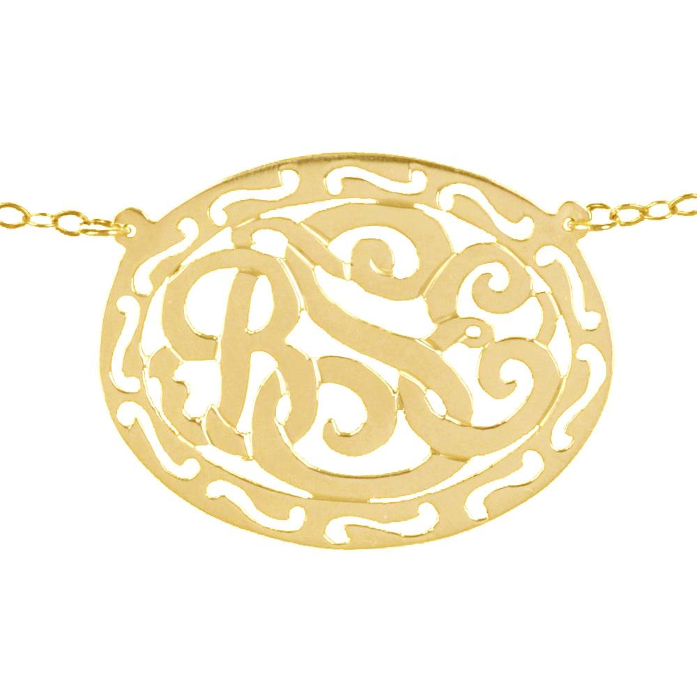 14K gold plated sterling silver-filigree-framed-monogram necl;ace