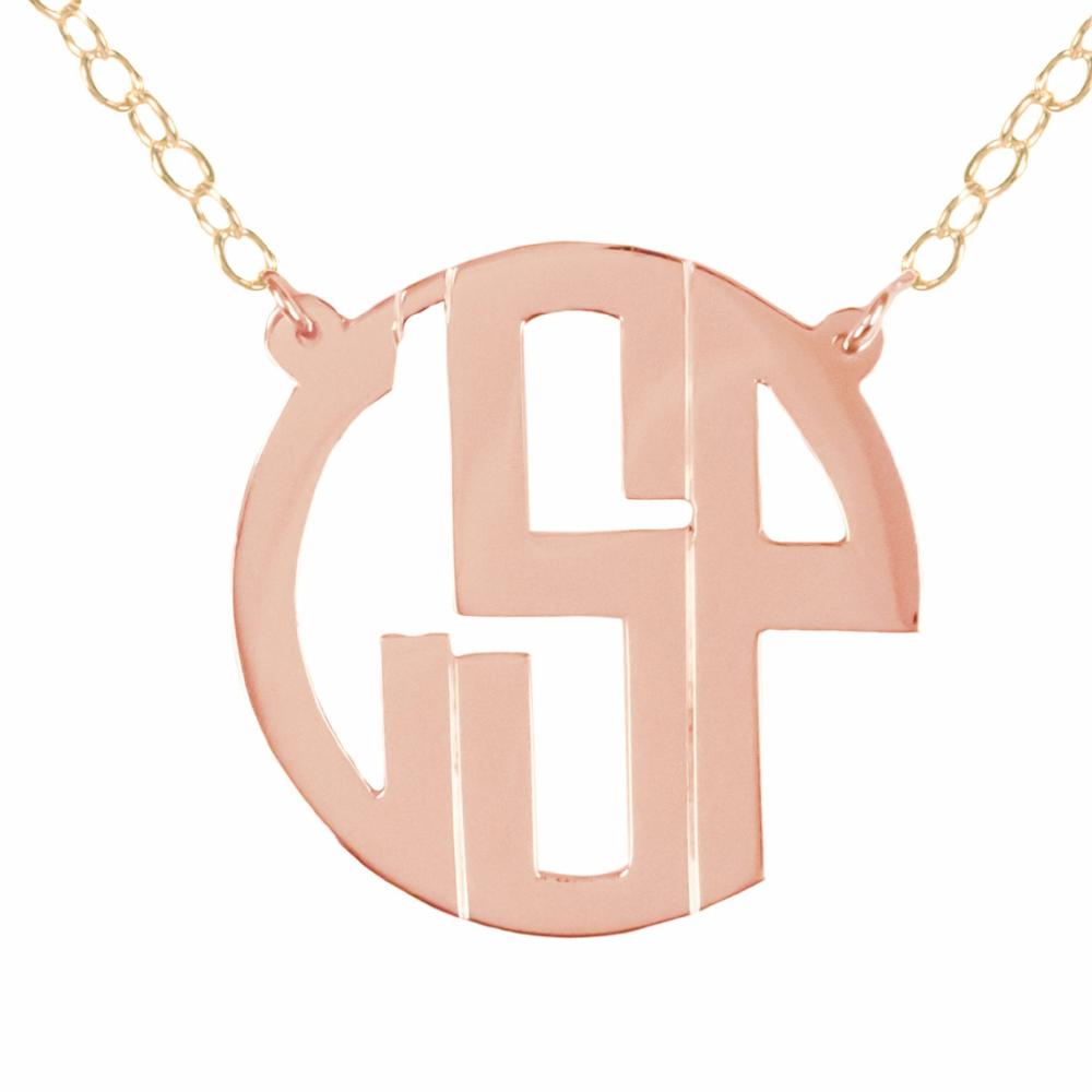 14K rose gold plated sterling silver circle monogram necklace