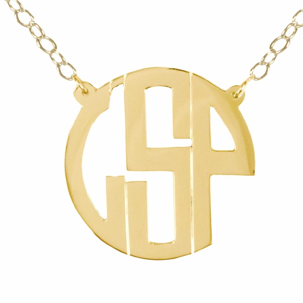 14K gold plated sterling silver circle monogram necklace