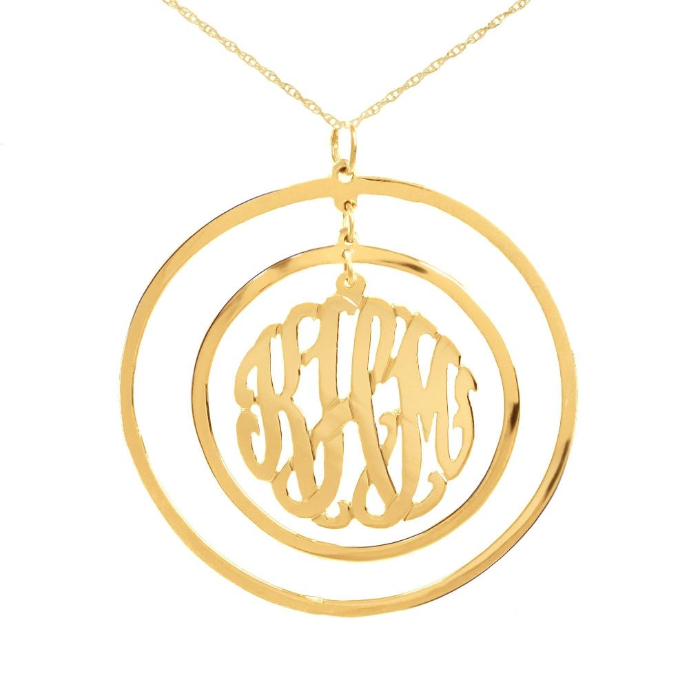 14K gold plated sterling silver-Circular-Chandelier-Pendant-Monogram-Necklace