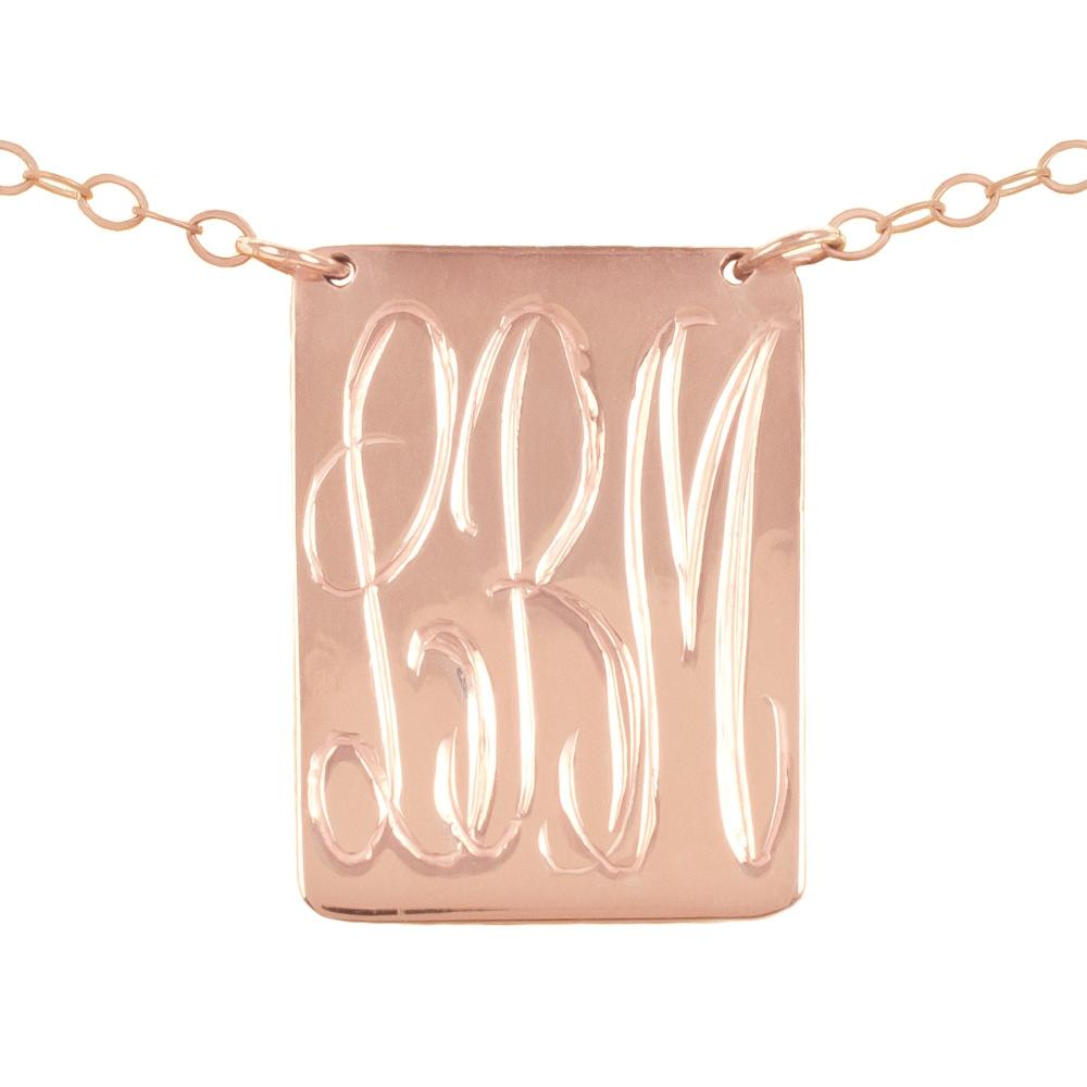 14K rose-gold plated sterling silver-inverse-pyramid-monogram-necklace