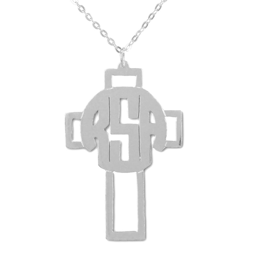 sterling silver circle monogram cross necklace