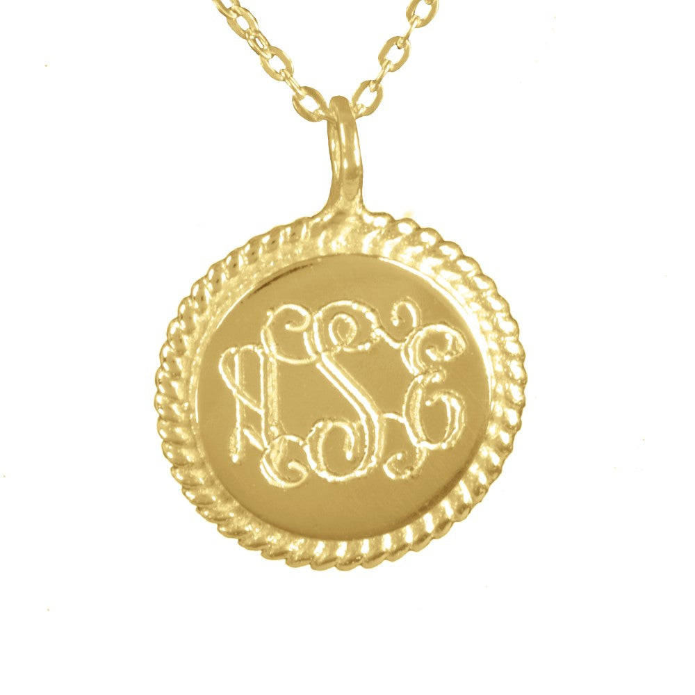 14K gold plated sterling silver engraved monogram necklace