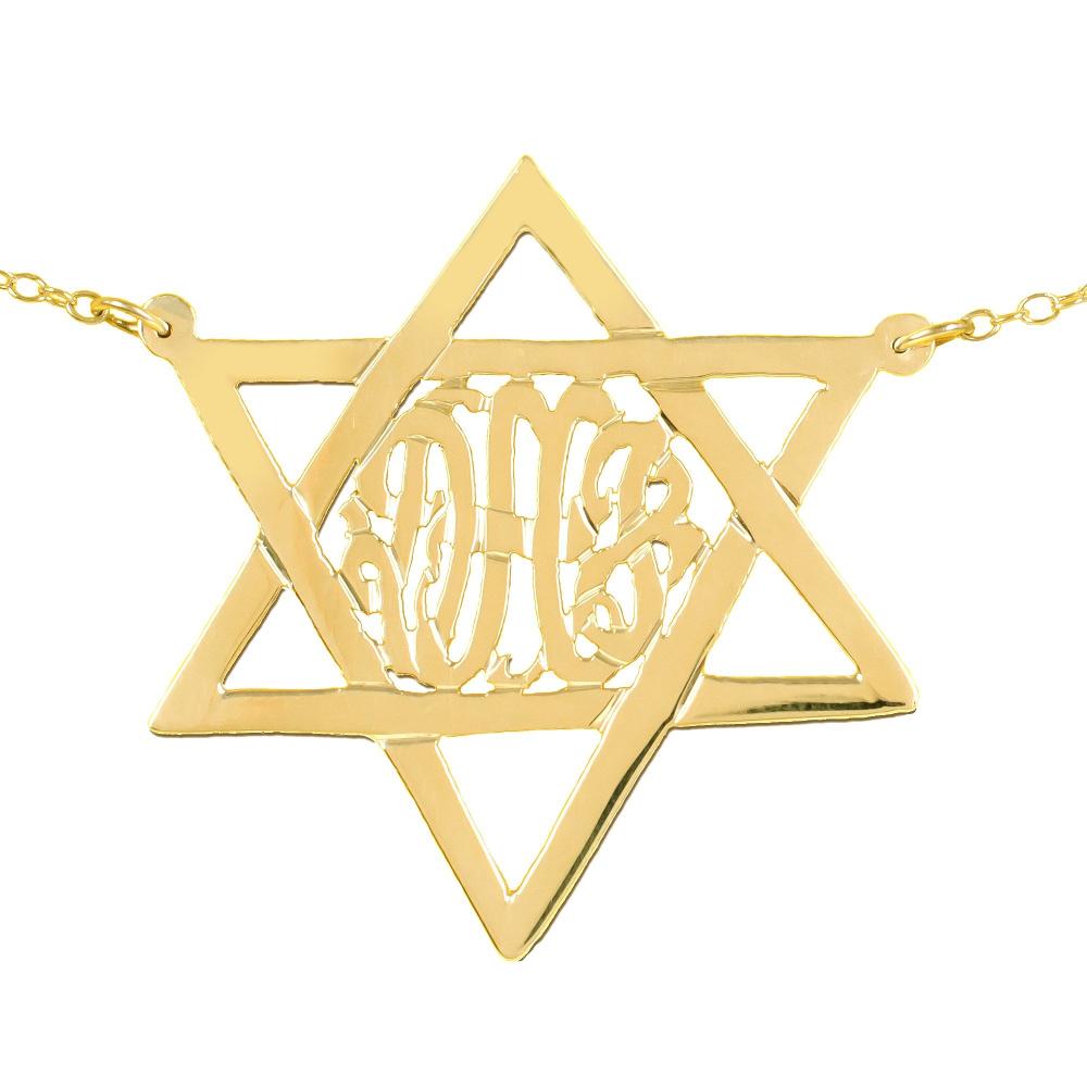 14K gold plated sterling silver-monogram-star-of-david-necklace
