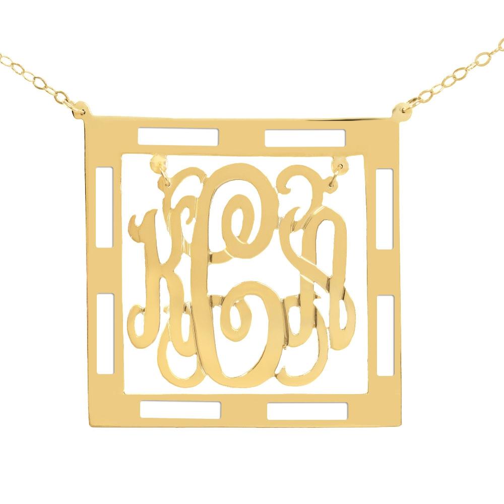 14Kt gold-plated Chandelier Classic Framed Monogram Necklace