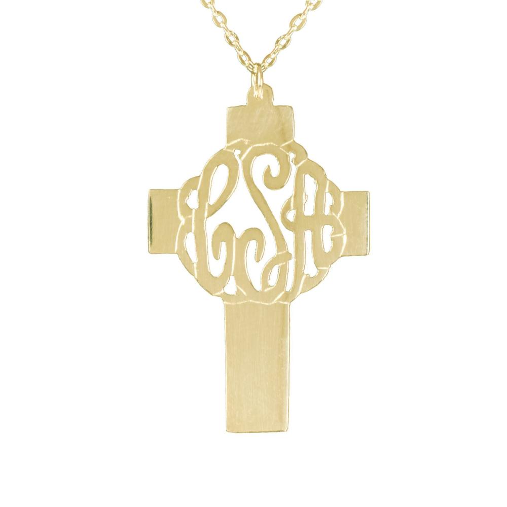 14K gold plated sterling silver-holy-cross-monogram-necklace