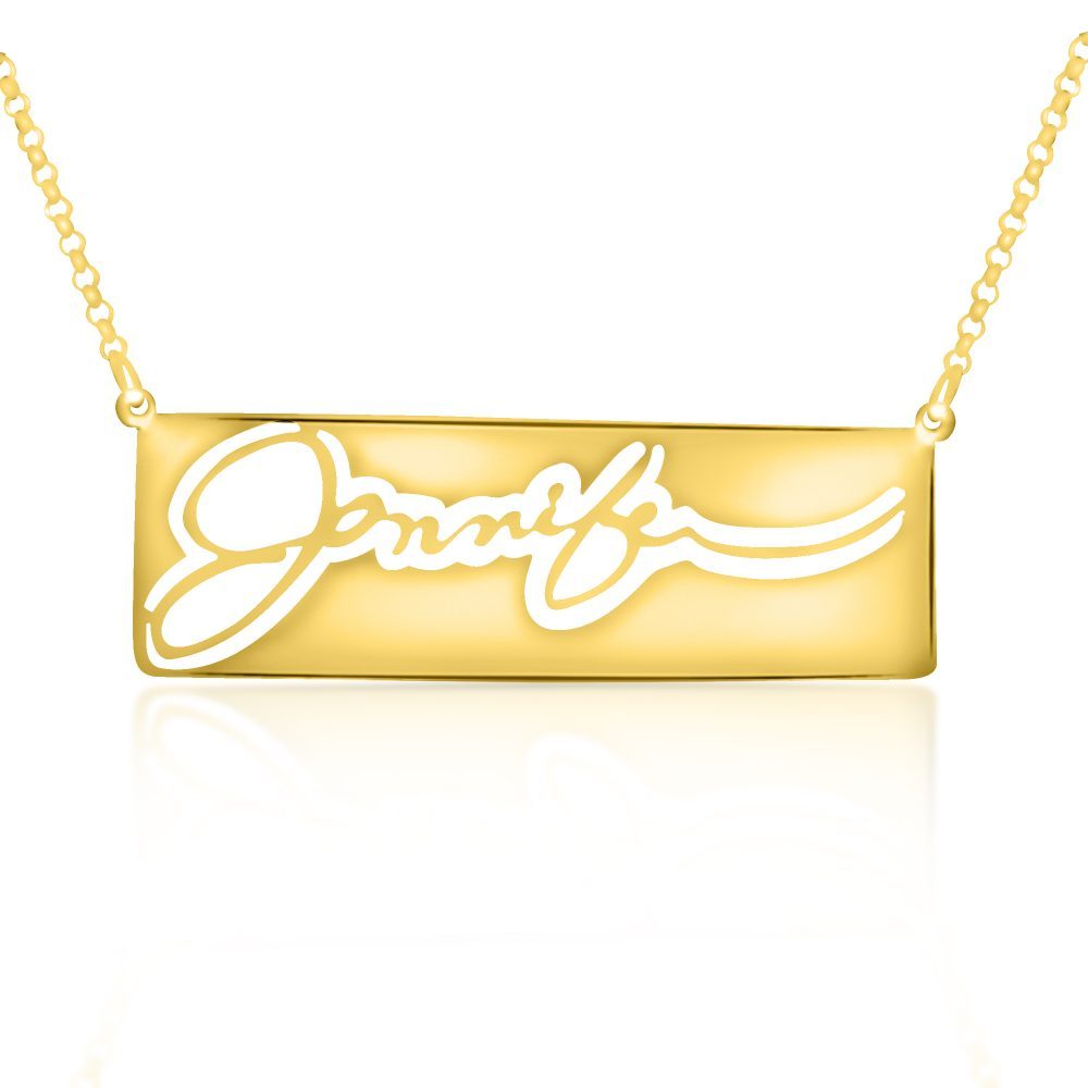14K gold plated sterling silver -plated-sterling-silver-silhouette-nameplate-bar-nameplate-necklace