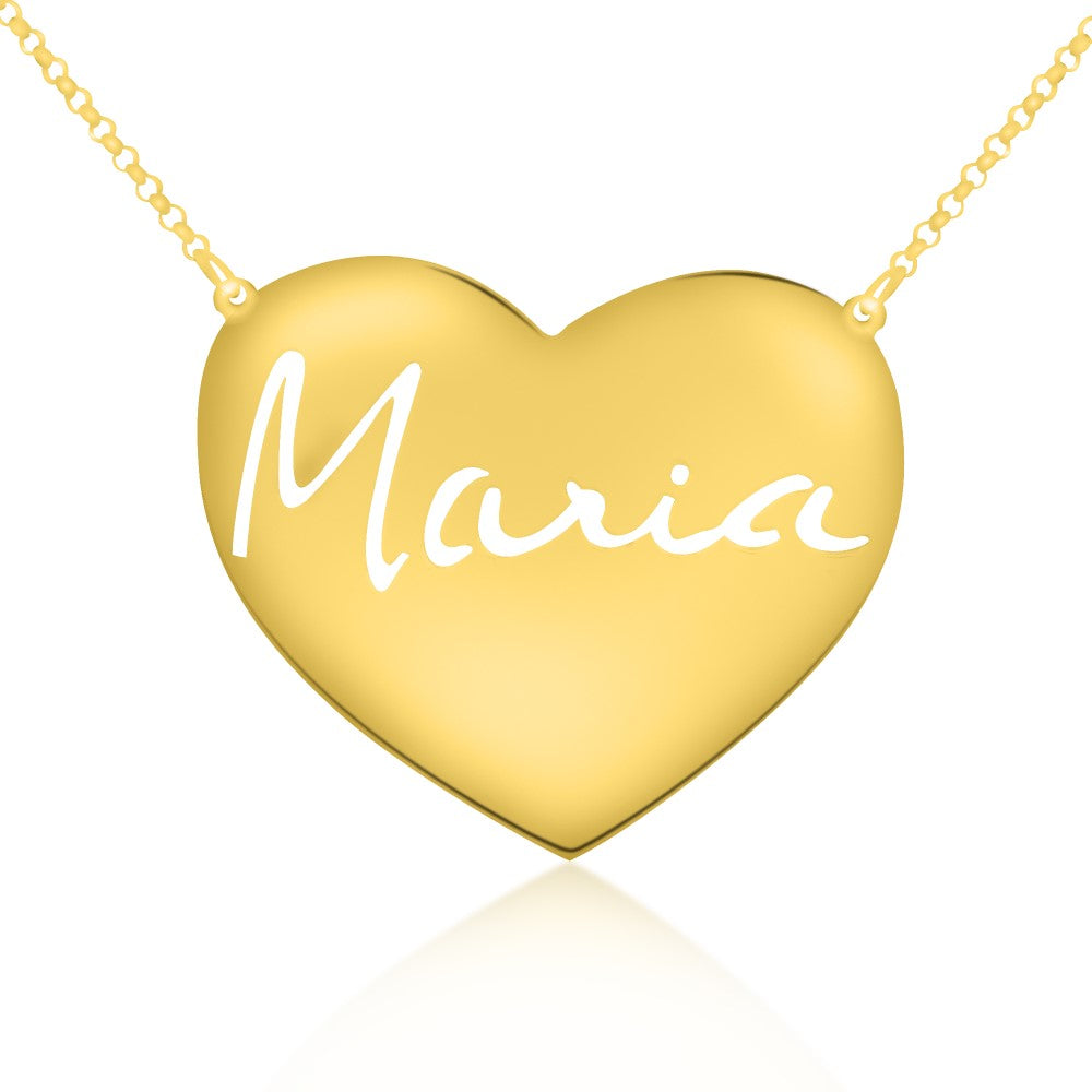 14K gold plated sterling-silver signature engraved heart nameplate necklace