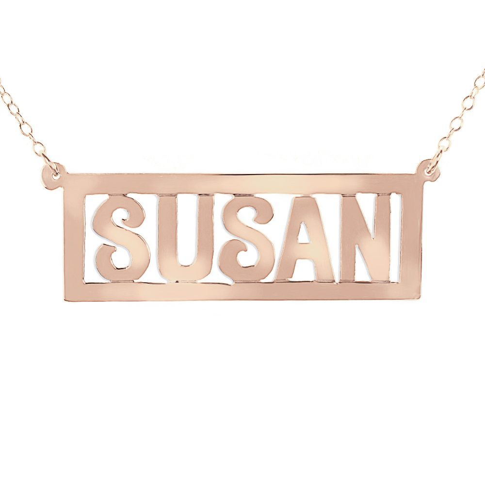 14K rose gold-plated silver thick bar nameplate necklace