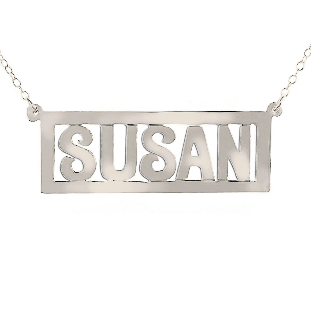 silver thick bar nameplate necklace