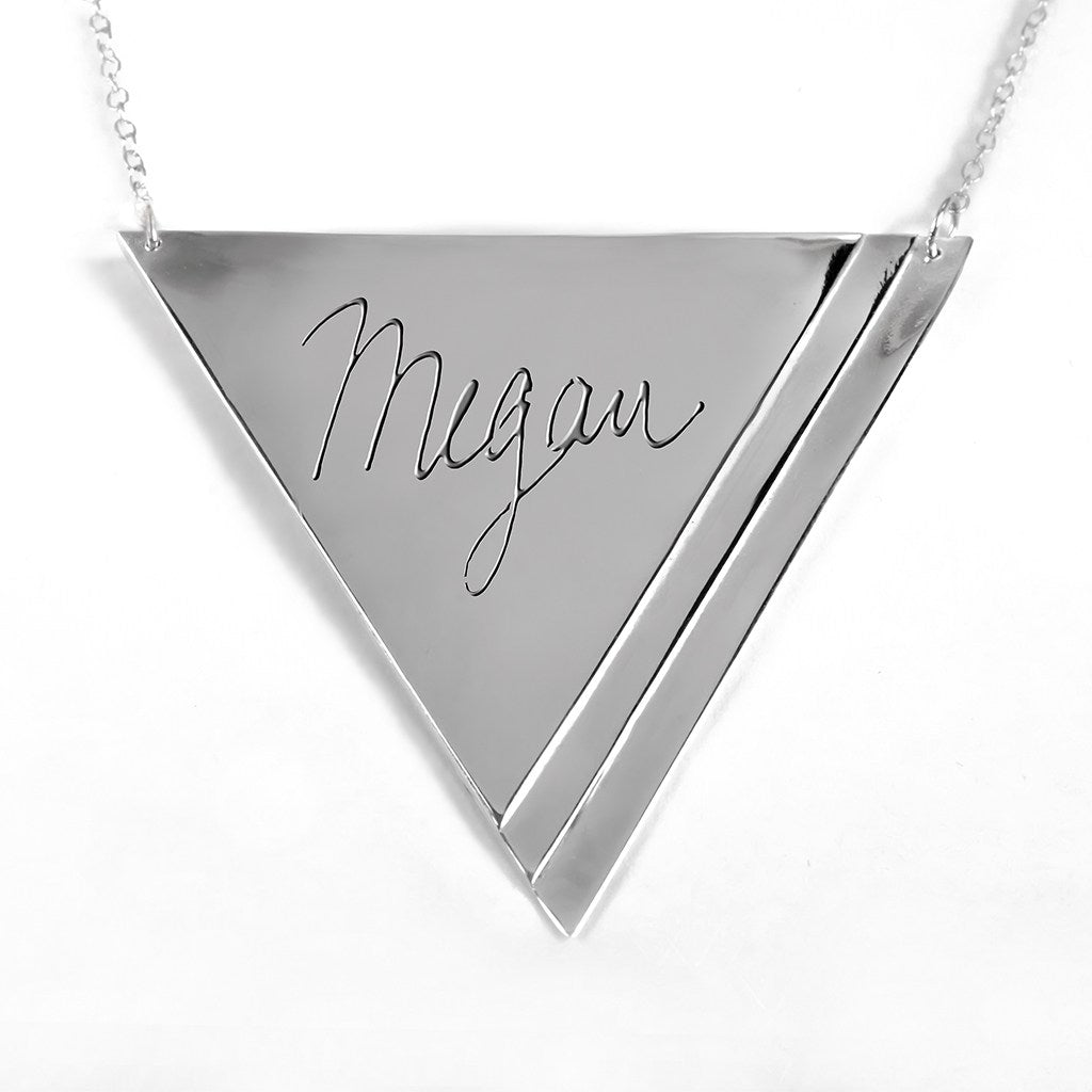 sterling silver inverse pyramid name necklace