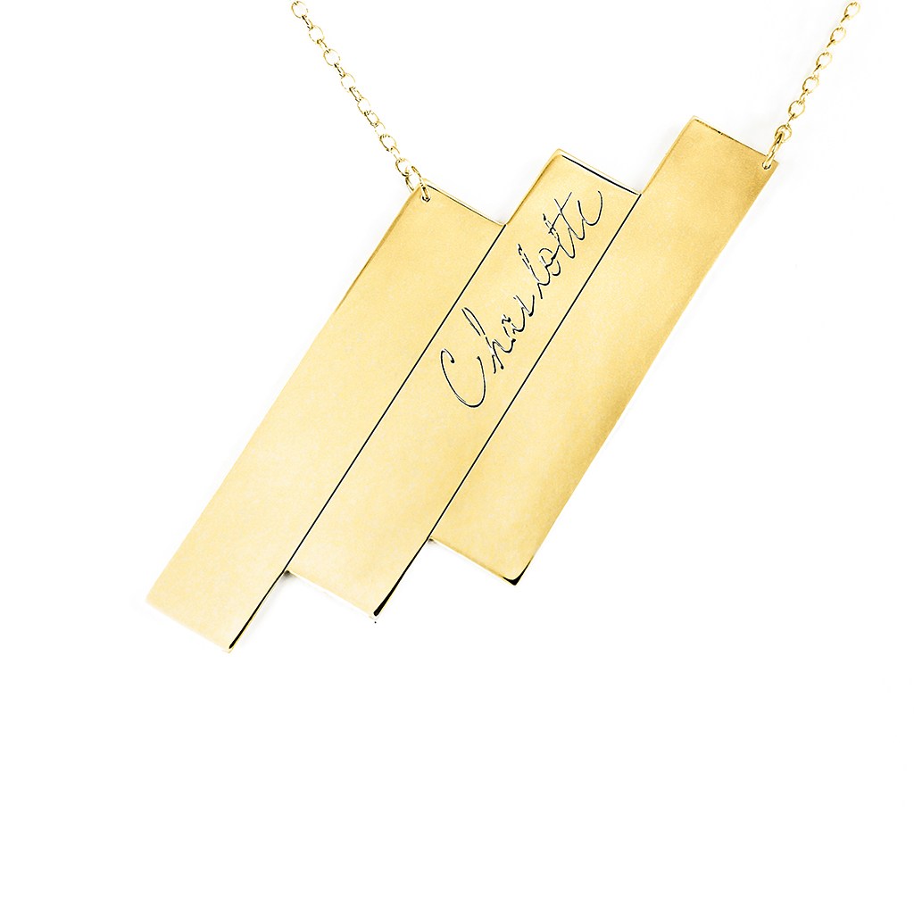 14K gold plated sterling silver triple bar name necklace