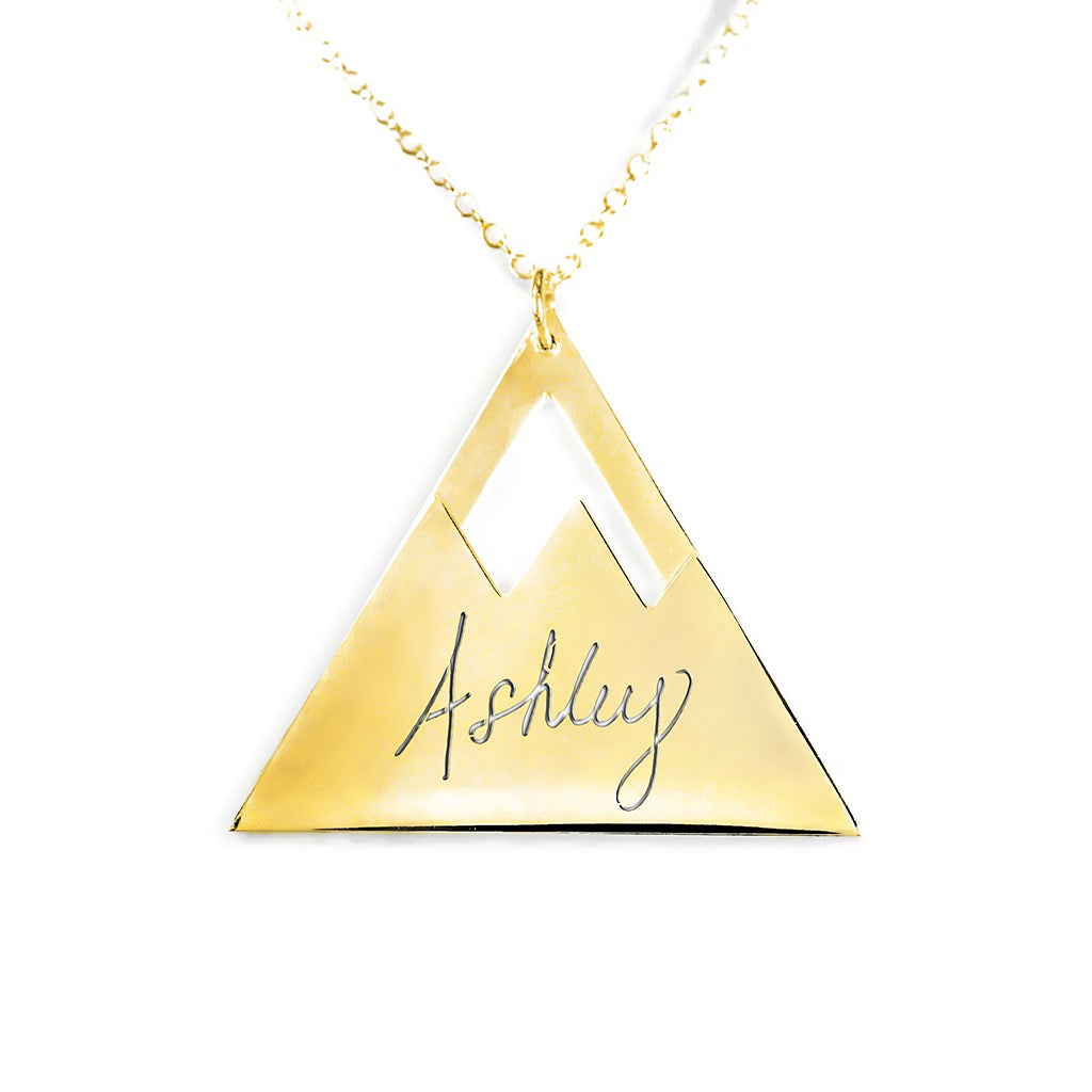 14K gold plated sterling silver mountain name necklace
