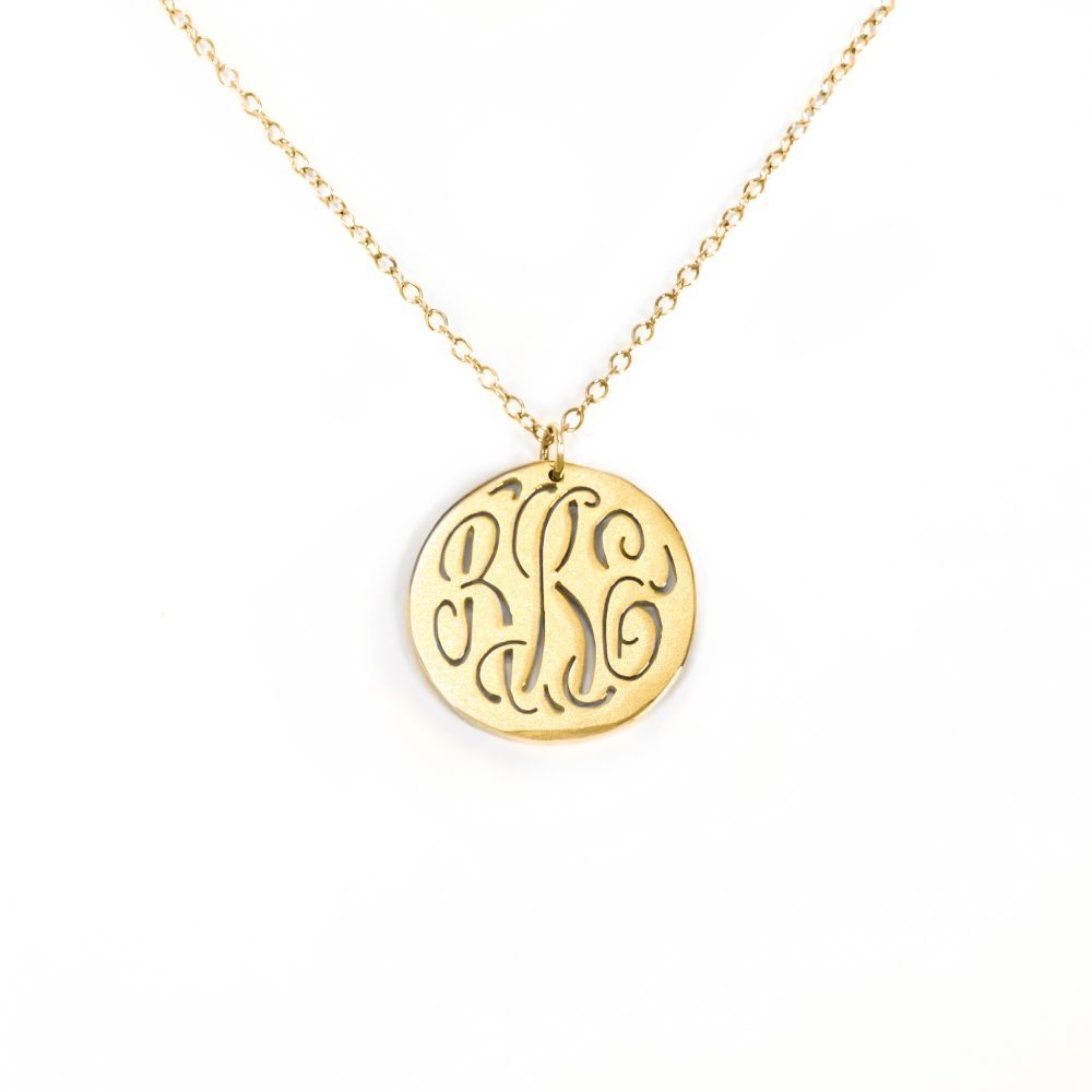 14K gold plated sterling silver-plated silver monogram engraved circle necklace