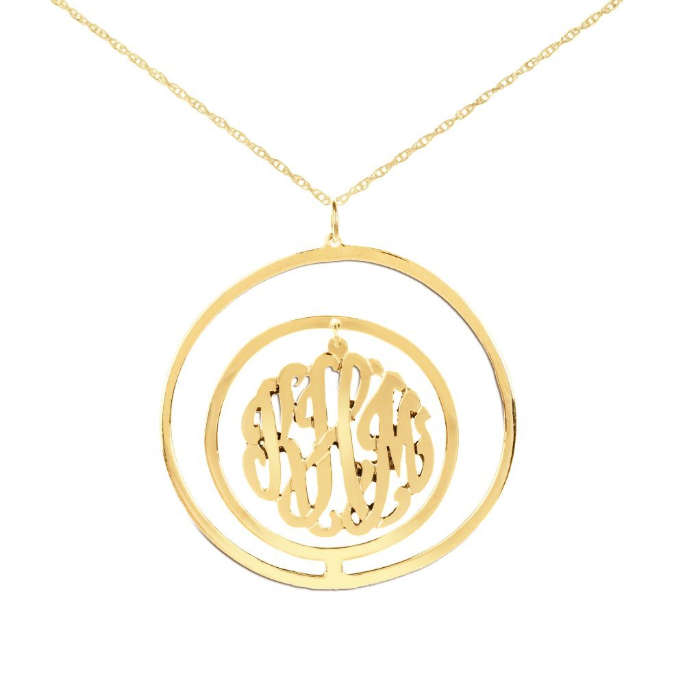 14K gold plated sterling silver monogram necklace inside double circular pendant