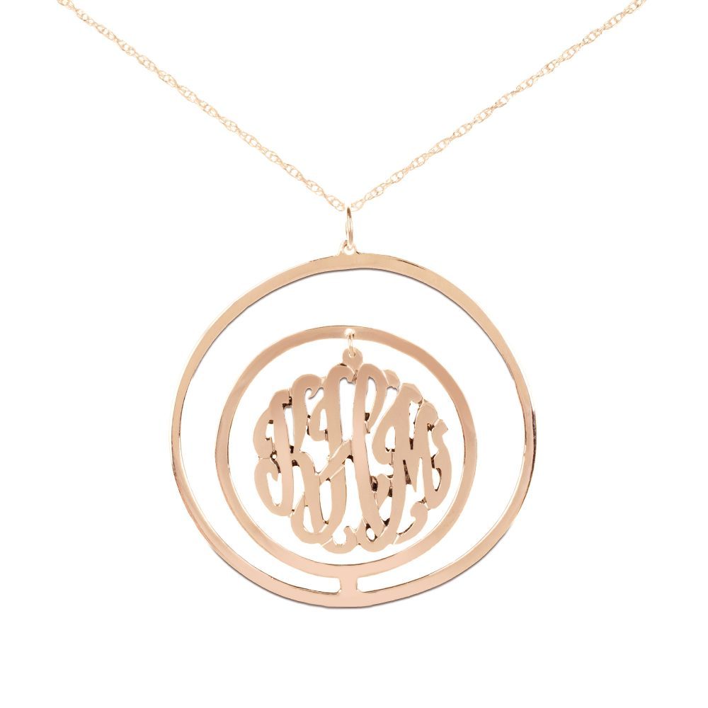 14K rose gold-plated silver monogram necklace inside double circular pendant
