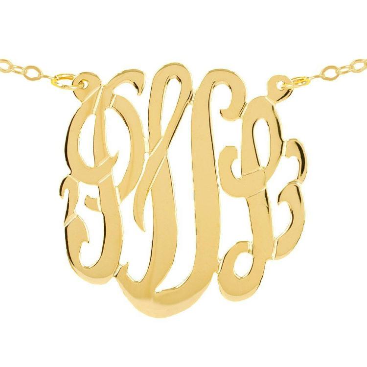 14K gold plated sterling silver-plated silver round monogram necklace