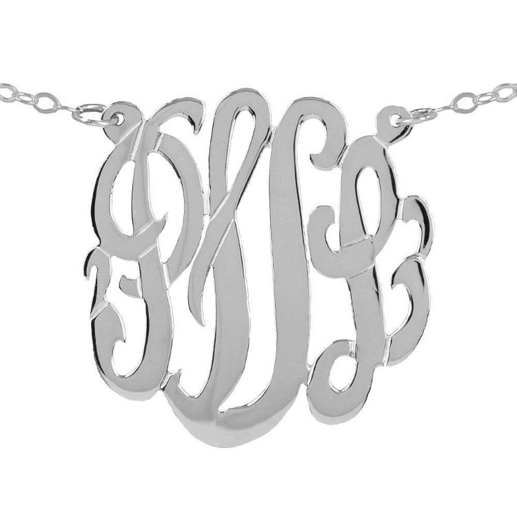 silver round monogram necklace