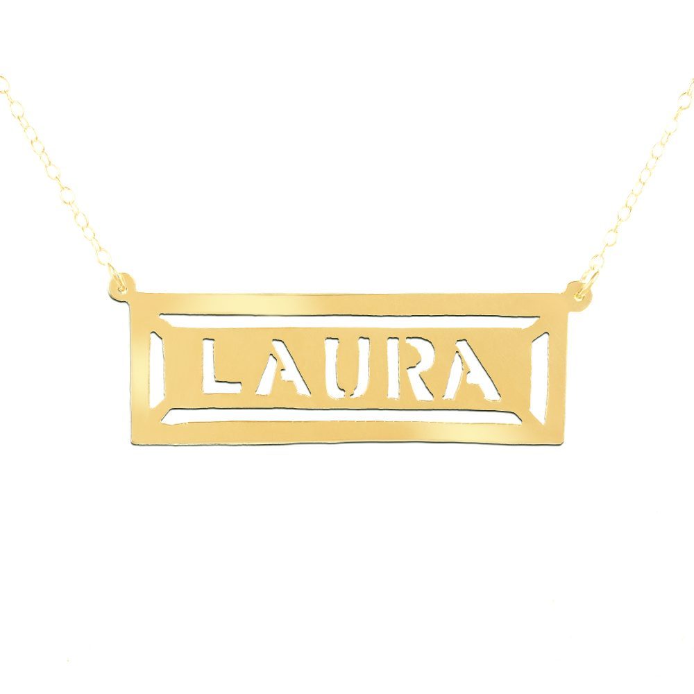 hollow bar 14K gold plated sterling silver nameplate necklace
