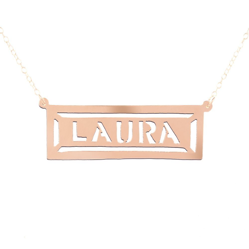 hollow bar 14K rose gold plated sterling silver nameplate necklace