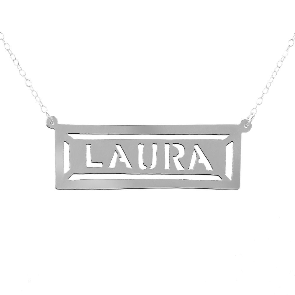 hollow bar silver nameplate necklace