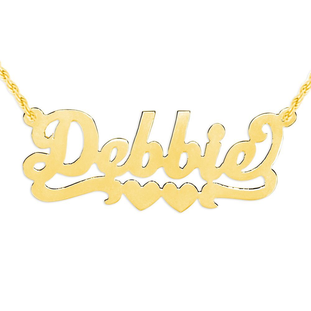 14K gold-plated silver nameplate necklace with duo hearts
