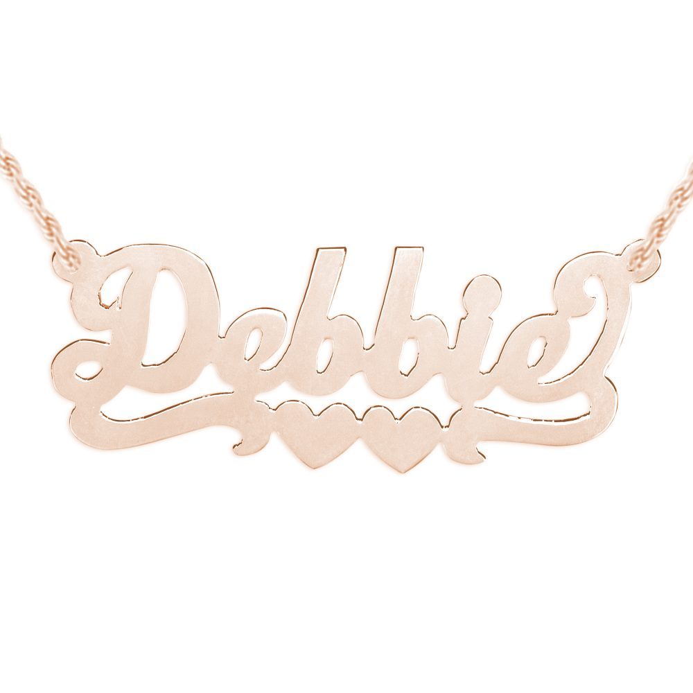 14K rose gold-plated silver nameplate necklace with duo hearts