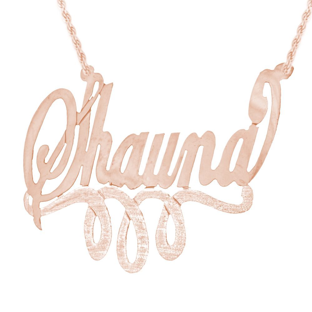 14K rose gold-plated silver swirled nameplate necklace with looped bar underneath