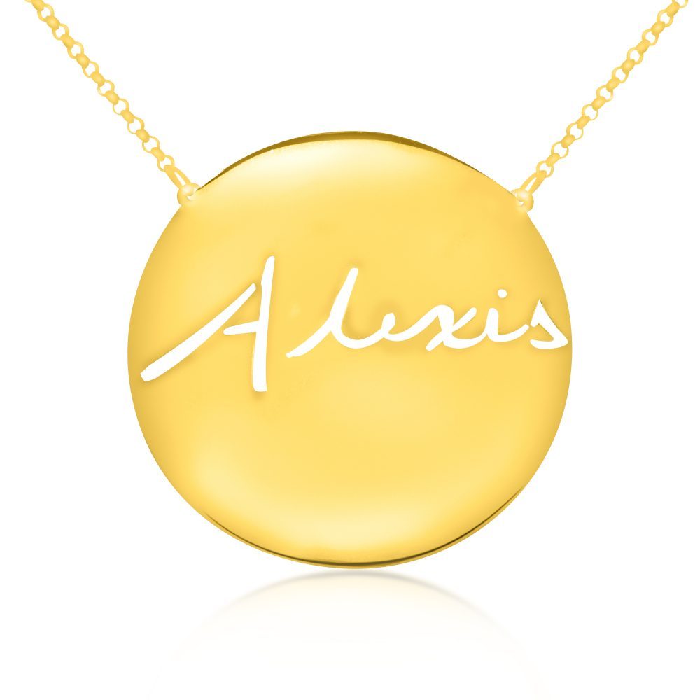14K gold plated sterling silver -medallion-signature-name-necklace